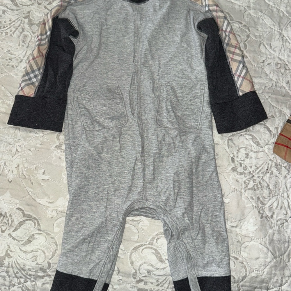 Burberry grey, navy, long sleeve baby one piece